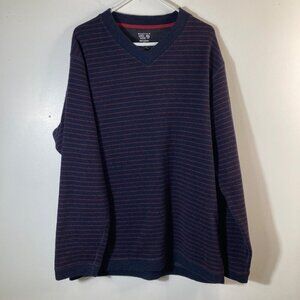 Mens Mountain Hard Wear V Neck Wool Blend Sweater Navy Red Stripe XL